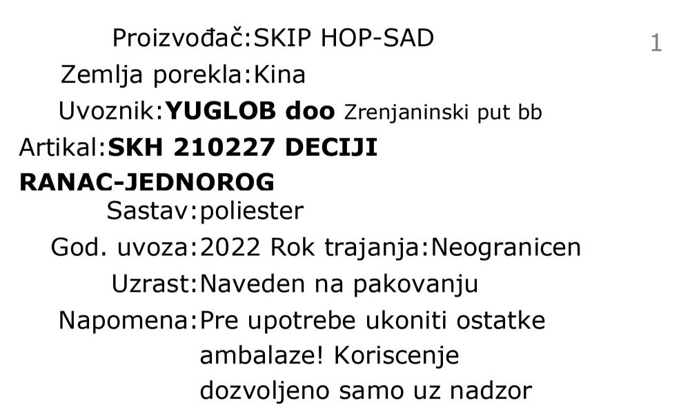 Skip Hop zoo ranac - jednorog 210227 deklaracija